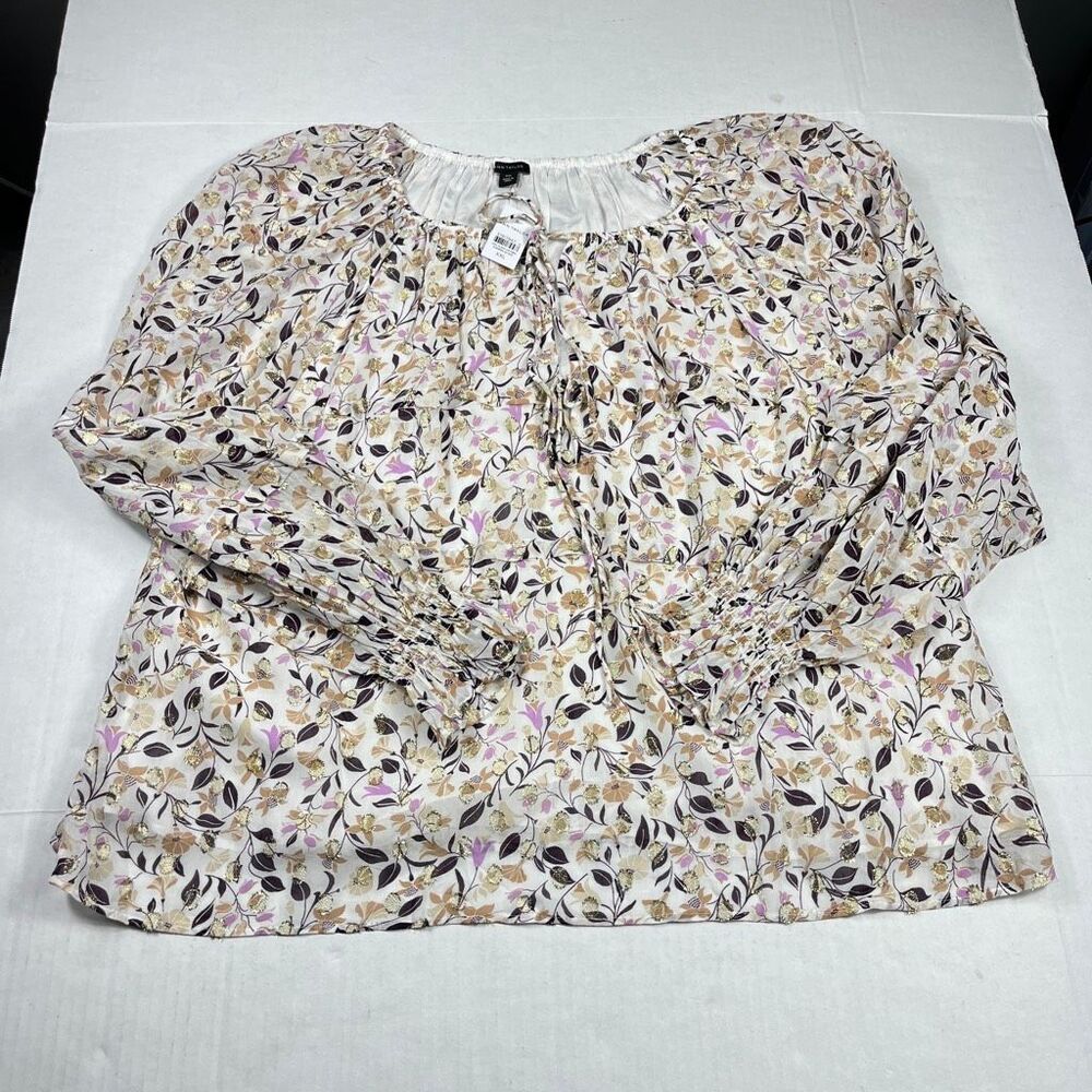 Ann Taylor Floral Blouse Xxl Romantic Boho Long Sleeve Smocked Peasant Top Nwt